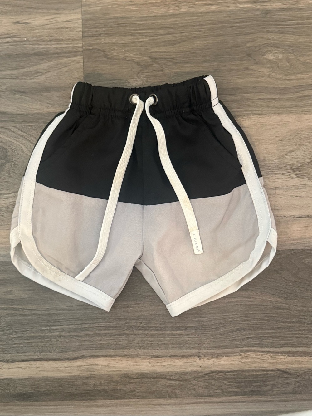 Colorblock Black and Light Gray Athletic Shorts with White Trim
